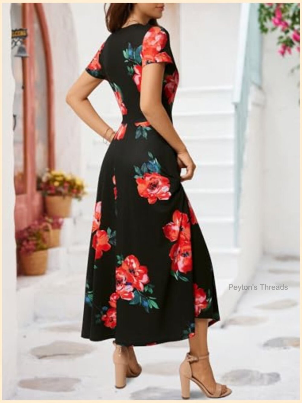 Women's Short Sleeve Wrap V Neck Maxi Sundress with Pockets Boho - Picture 3 of 6